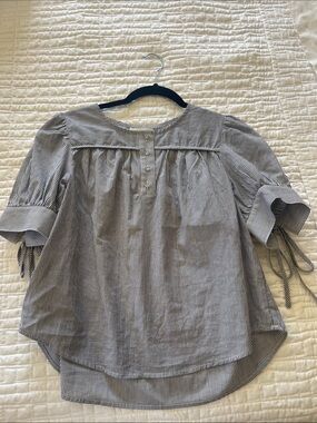 Striped Short-Sleeve Blouse - Navy/White